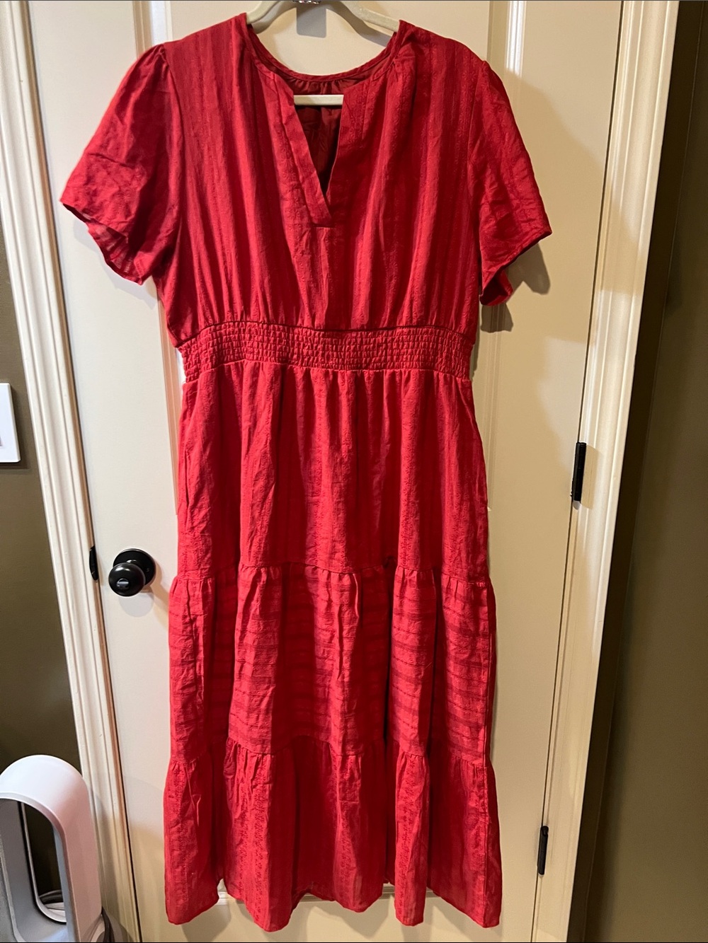 Source Unknown Red V-Neck Tiered Maxi Dress